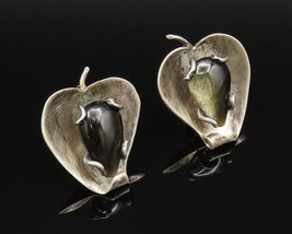 MEXICO 925 Silver - Vintage Modernist Obsidian Screw Back Earrings - EG1... - £63.80 GBP