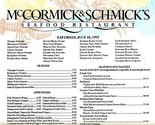 McCormick &amp; Schmick&#39;s Seafood Restaurant Menu 1992 Seattle Washington  - £21.62 GBP