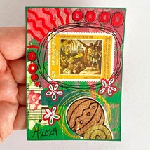 ACEO Original Collage Painting Vintage 80s International Postage Stamp A... - £11.76 GBP