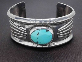 Ed Lovato Native American Kewa Pueblo Turquoise Sterling Silver Cuff Bracelet - £138.27 GBP