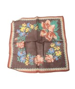 Vintage Hanky Handkerchief Linen 70s Brown Flowers Floral 12” - £9.38 GBP