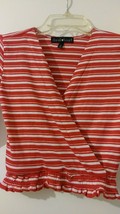 Derek Heart Junior Red/White Striped L/Sleeve &quot;V neck Surplice Crop Top ... - $7.99