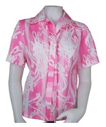 Vintage Bow Top Womens M Pink Floral Polyester Short Sleeve Button Up Bl... - $47.62 CAD