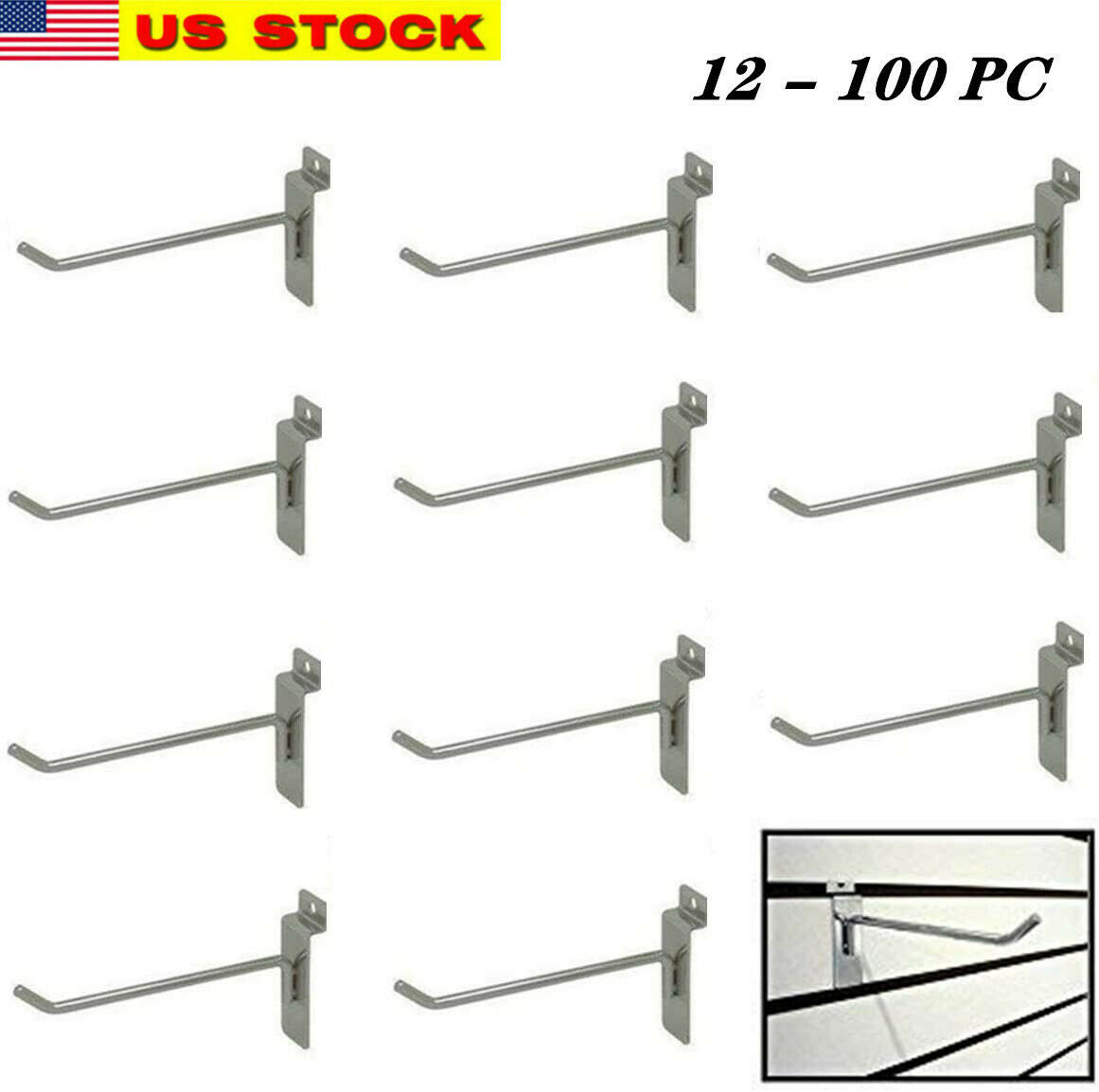 12-100 Slatwall Peg Hooks  Chrome Metal 4&quot; Slat Grid Wall Display 6mm Di... - $18.80+