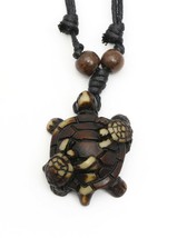 Adjustable Necklace With Brown Mother Turtle Tribal Pendant - £8.56 GBP