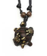 Adjustable Necklace With Brown Mother Turtle Tribal Pendant - $199.61 MXN