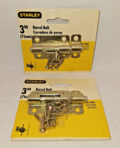 2 NEW STANLEY 3&quot; inch barrel bolts Door Hardware NOS satin brass tone locks - £5.17 GBP