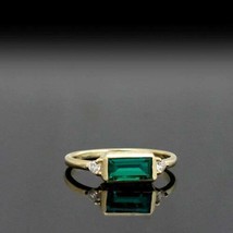1Ct Baguette Cut Simulated Emerald CZ Solitaire Ring Yellow Gold-Plated Silver - £76.74 GBP