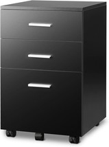 Black, Three-Drawer Wooden Rolling File Cabinet For Letter/A4 Size By Devaise. - £87.45 GBP