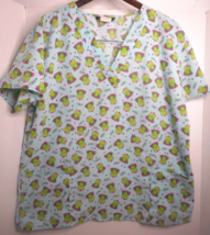 Cassandra O Woman&#39;s Scrub Top Green Frog Ribbit Short Sleeve w Pockets READ - £11.18 GBP