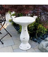 Outdoor Off-White Ceramic Birdbath in Light-Brown Antique Finish - $3,420.24 MXN