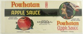 Vintage Paper Food Advertising Label POWHATAN Applesauce HP Taylor Richmond VA - £6.06 GBP