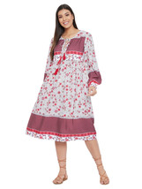 Floral Printed Red Poly Cotton Empire Dress for Women - £24.77 GBP