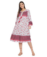 Floral Printed Red Poly Cotton Empire Dress for Women - £24.48 GBP