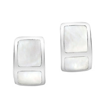 Modern &amp; Chic Sterling Silver Rectangle Frame w/ White Shell Inlay Earrings - £7.16 GBP