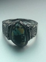 Estate Wide 925 SIlver Plate Tapered Band w Faux Turquoise Mustard &amp; Black Stone - £11.79 GBP