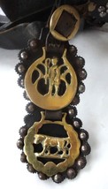 Antique Horse Bridle? Blinders? Leather w/BRASS Ornament Pieces Cow Shepherd Boy - £175.96 GBP