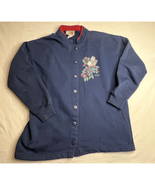 Vintage Morning Sun Sweatshirt Womens Large Petite Navy Blue Birds Cardi... - $13.10