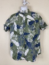 Aeropostale Men Size M Green Floral Leaf Button Up Shirt Short Sleeve Pocket - $6.84