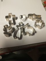 Small Cookie Cutters Tin,Metal Lot Of 7, Animals, Cross, Snowman, Heart,... - $4.46