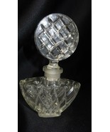 Vintage Pressed Glass Clear Perfume Bottle with Waffle Pattern Stopper - £50.90 GBP