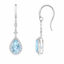 Authenticity Guarantee 
ANGARA Pear-Shaped Aquamarine Drop Earrings with Diam... - £1,160.97 GBP