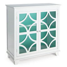 Kitchen Buffet Sideboard with Glass Doors and Adjustable Shelf-Green - Color: Gr - $282.32 CAD