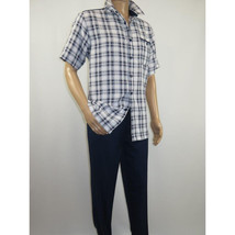 Men 2pc Walking Leisure Suit Short Sleeves By DREAMS Checker 282-01 Navy Blue image 2