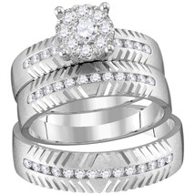 14k Yellow Gold His Hers Round Diamond Cluster Matching Bridal Wedding Ring Set - £1,365.66 GBP