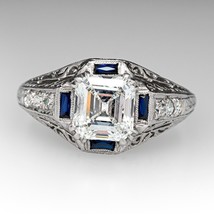 Art Deco 1.35Ct Asscher Cut Simulated Diamond Sterling Silver Engagement Ring - £64.43 GBP