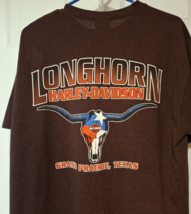 Vintage Harley Davidson Longhorn T-Shirt Grand Prairie Texas Men&#39;s Sz L Brown - £18.24 GBP