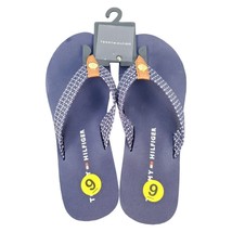 Tommy Hilfiger Flip Flops Sandals Women Size 9 Navy Flat Slip On Comfort TH Logo - £25.92 GBP