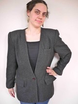 Vintage 80s Sasson Heather Grey 100% WOOL Preppy Womens Blazer Coat 12 - £15.62 GBP