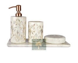 Marble Mother of Pearl Bathroom set / Handmade Bath Accessories Set | Vanity Top - £312.60 GBP