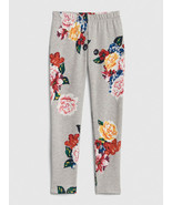 New Gap Kids Girl Gray Floral Elastic Waist Cotton French Terry Leggings 12 - £13.36 GBP