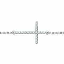 10k White Gold Womens Round Diamond Cross Fashion Bracelet 1/10 Cttw - $230.26