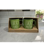 Rae Dunn Green Lucky Dad &amp; Lucky Mom Coffee Mug Set-NEW! - £17.64 GBP