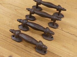 4 HANDLES RUSTIC CAST IRON ANTIQUE STYLE BARN GATE PULLS DRAWER DOOR SHE... - $23.99