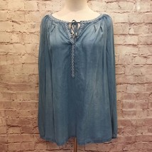 Vintage America Womens Carmella Chambray Peasant Blouse Top Size M Embroidered  - £25.10 GBP