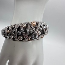 Brighton Bracelet Hinged Silver Tone Imitation Pearls Cuff Magnetic Closure - £21.89 GBP