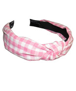 Women&#39;s Pink White Gingham Check Twist Knot Headband - $14.99