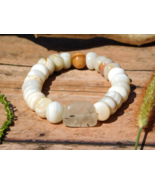 Clear Quartz with Black Tourmaline and Agate Stretch Bracelet for Energy... - $35.67 CAD