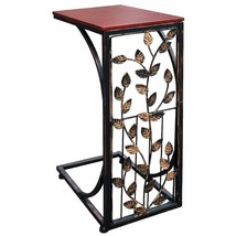 Brown Wooden Top Metal Leaves Snack C Table Accent Side End Drink Storage Handy - £75.91 GBP