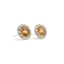 Authenticity Guarantee 
Citrine Diamond Halo Gemstone Stud Earrings 14K and 1... - £2,405.68 GBP