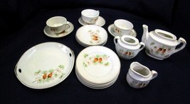 Vintage Pine Cone Pattern Children&#39;s Dishes Japan Red Label 17 pieces - £35.97 GBP