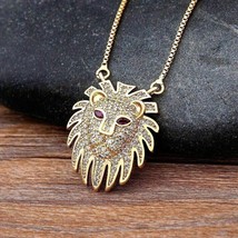 2.20Ct Round Cut Lab-Created Diamond Lion Face Pendant 14k Yellow Gold Plated - £285.76 GBP