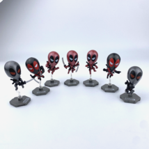 Lot Of 7 Marvel Deadpool Minis Bobble Heads Blip Toys With 6 Stands - $14.03