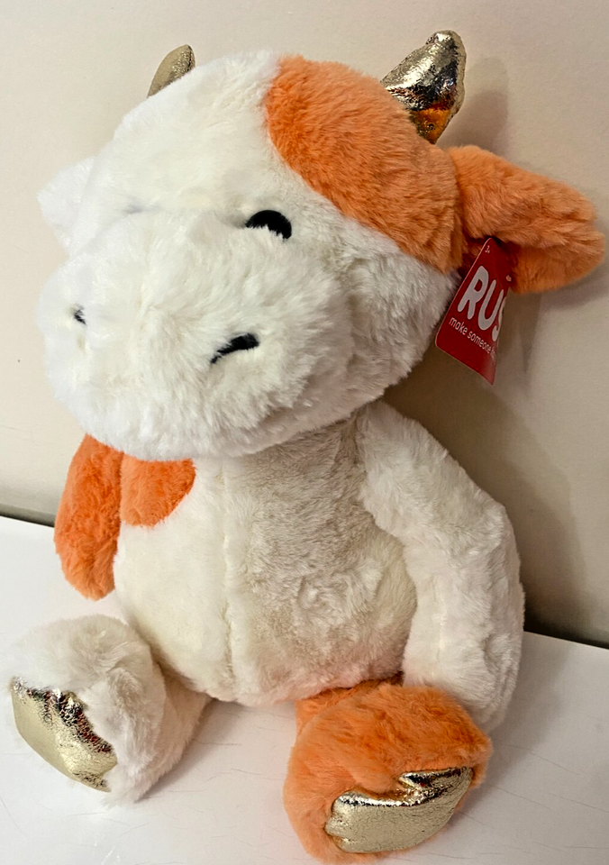 Xlarge Cow Plush Toy 19 inch White &amp; Orange by RUSS Jazwares Super Soft ... - $24.49