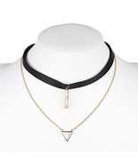 Gold Tone Black Faux Leather Choker Necklace &amp; Faux Marble Pendant - $26.99