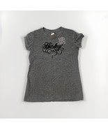 Hurley Women’s Small Gray Graphic T-Shirt Rose Rhinestones Bling Logo Tee - €10,16 EUR